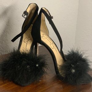 Black furry heels
